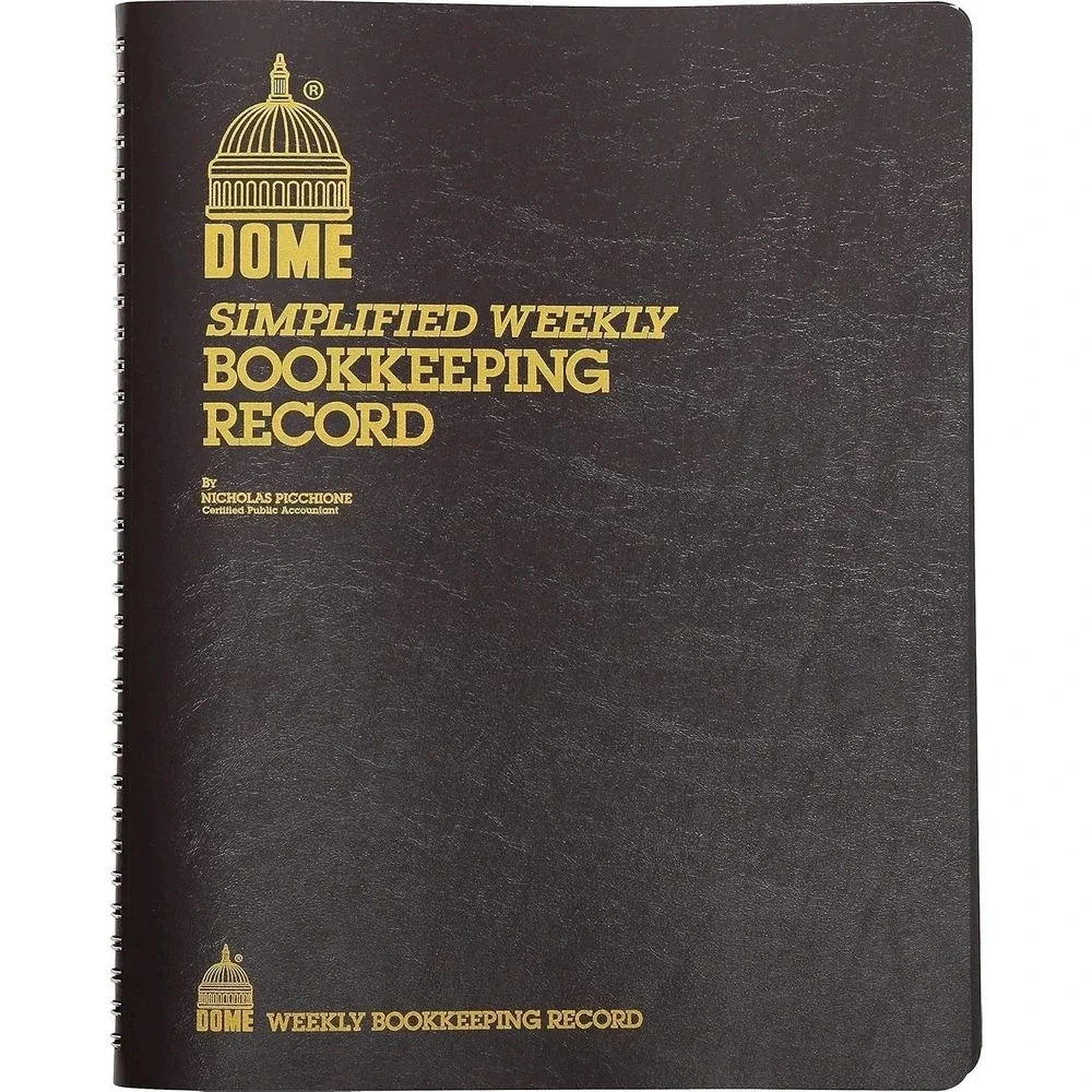 Dome DOM600 - Bookkeeping Record Book 128 Pages 9x11in.  Brown Weekly Ledger Pad